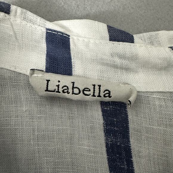 Liabella Italy Women's Oversized Lagenlook Top One Size White Blue Striped - Picture 10 of 14